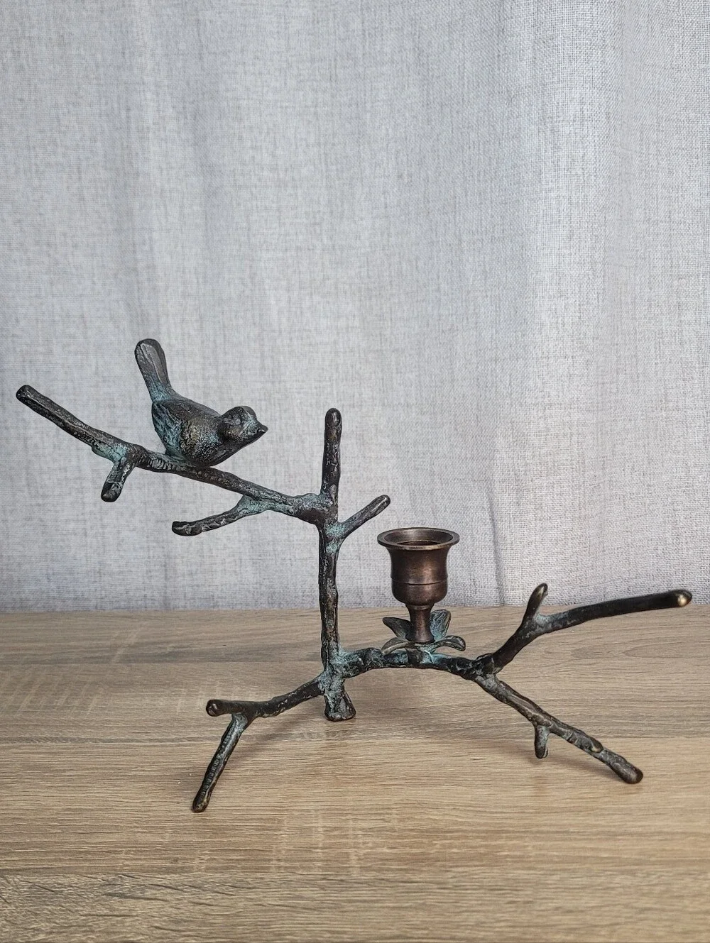 Decorative Bird Branch Candle Holder - Bronze/Patina